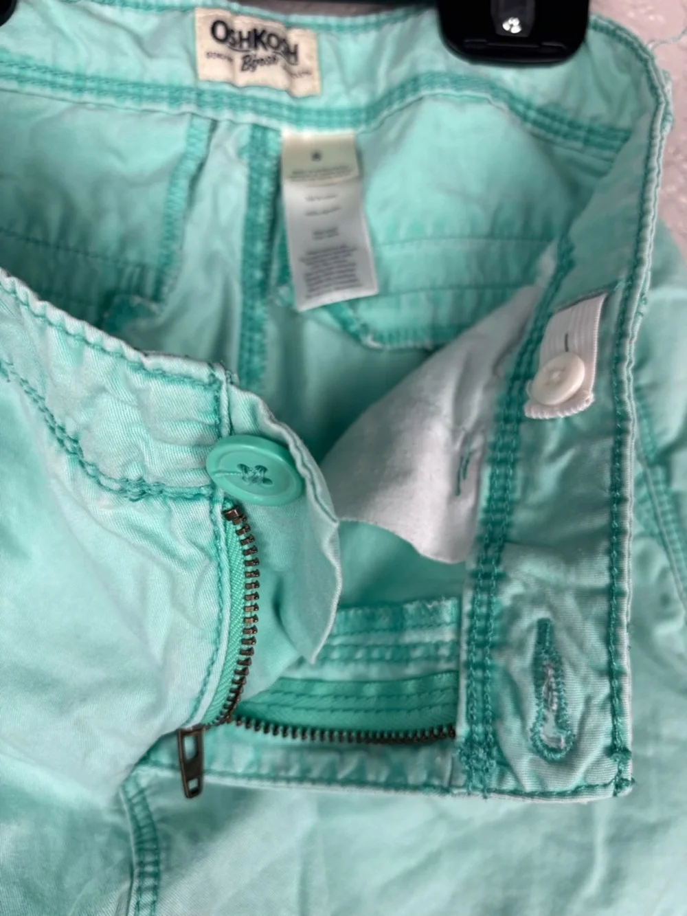 OshKosh B'Gosh Boys Bright Mint Aqua Chino Shorts Size 8 Cotton Coastal Summer